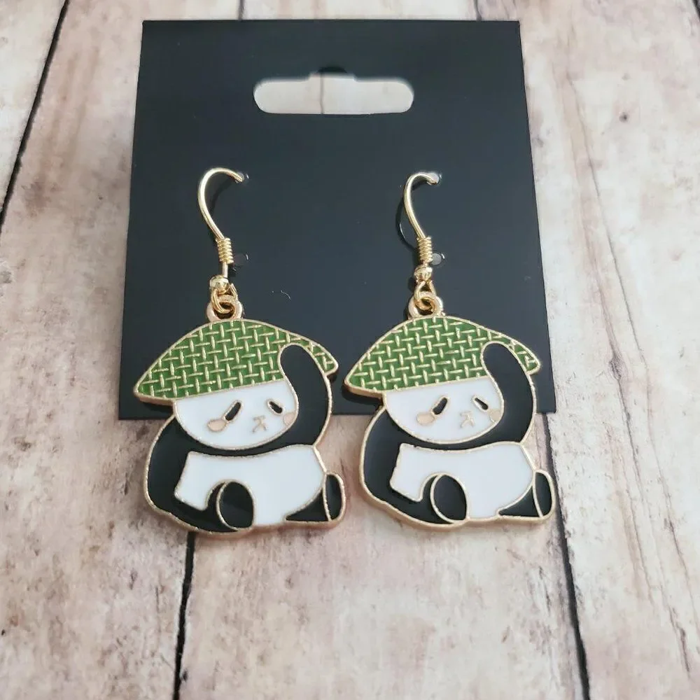 Gold Panda Earrings, Wildlife Jewelry